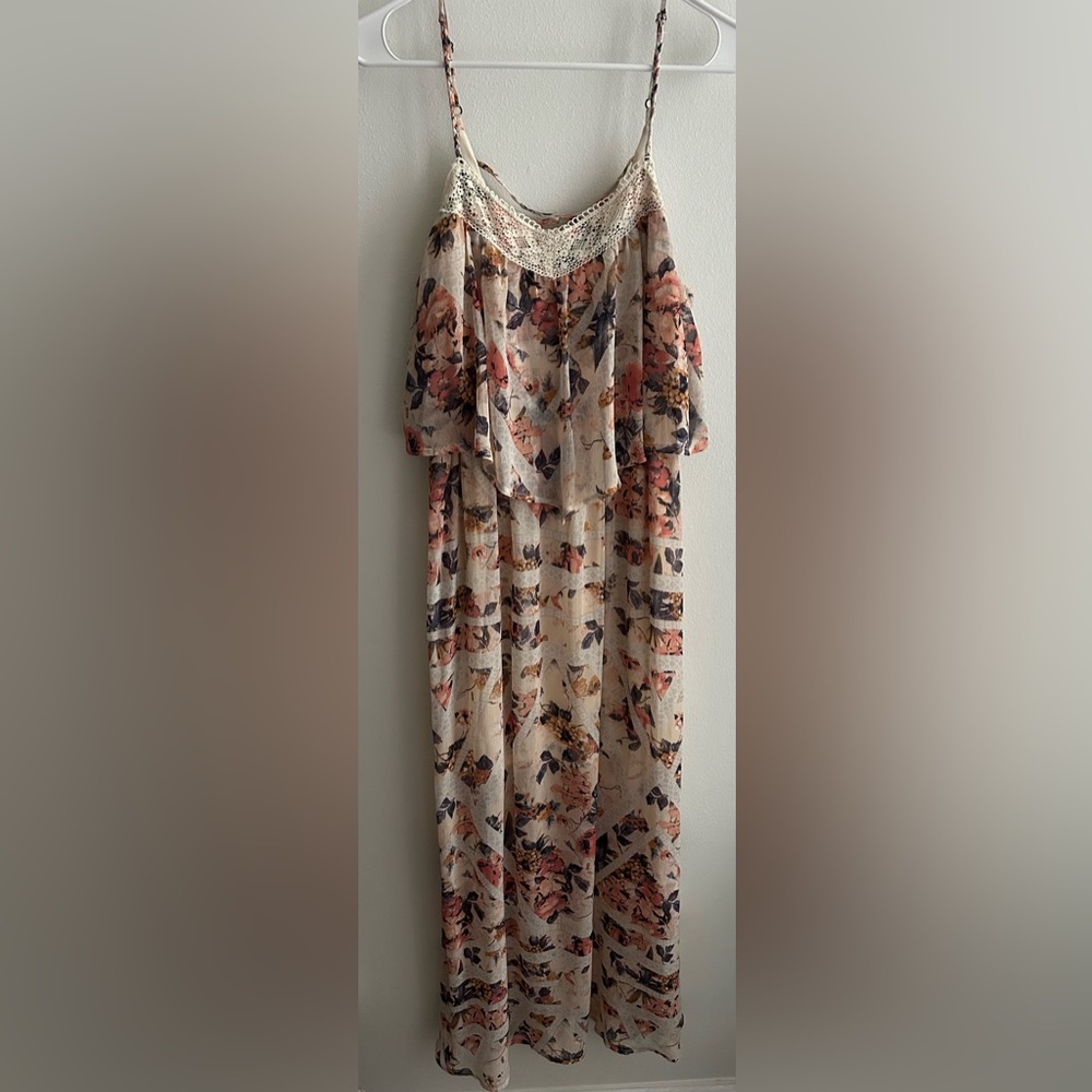 Multi Color Maxi Dress with Top Ruffle
